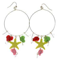 Rose Starfish Dangle-Earrings With Bead Accents Gold-Tone & Multi Colored #1014