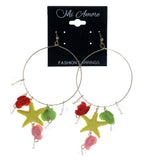 Rose Starfish Dangle-Earrings With Bead Accents Gold-Tone & Multi Colored #1014