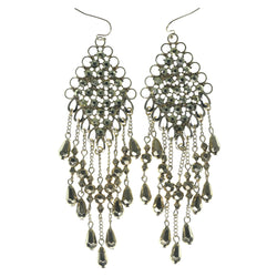 Gold-Tone Metal Dangle-Earrings With Bead Accents #1017