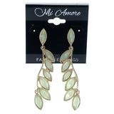 Green & Gold-Tone Colored Metal Dangle-Earrings With Crystal Accents #1021