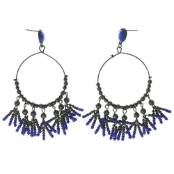 Black & Blue Colored Metal Dangle-Earrings With Bead Accents #1022