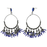 Black & Blue Colored Metal Dangle-Earrings With Bead Accents #1022