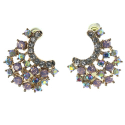 Gold-Tone & Multi Colored Metal Stud-Earrings With Crystal Accents #1025