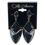 Blue & Gold-Tone Colored Metal Dangle-Earrings With Crystal Accents #1028