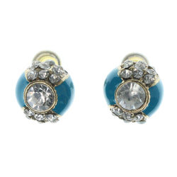 Blue & Gold-Tone Colored Metal Stud-Earrings With Crystal Accents #1029