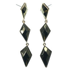 Black & Gold-Tone Colored Metal Dangle-Earrings With Bead Accents #1030