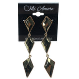 Black & Gold-Tone Colored Metal Dangle-Earrings With Bead Accents #1030