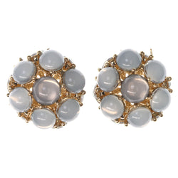 Blue & Gold-Tone Colored Metal Stud-Earrings With Bead Accents #1035