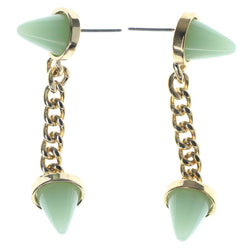Gold-Tone & Green Colored Metal Dangle-Earrings With Bead Accents #1039