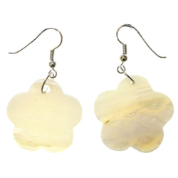 Shell Flower Dangle-Earrings White & Silver-Tone Colored #1045