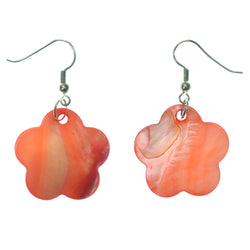 Shell Flower Dangle-Earrings Pink & Silver-Tone Colored #1046