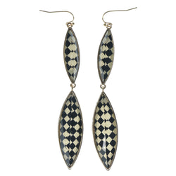 Checkered Dangle-Earrings With Faceted Accents Black & White Colored #1060