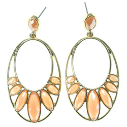 Gold-Tone & Peach Colored Metal Dangle-Earrings With Faceted Accents #1062