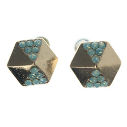 Gold-Tone & Green Colored Metal Stud-Earrings With Crystal Accents #1065