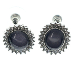 Black & Silver-Tone Colored Metal Stud-Earrings With Crystal Accents #1069
