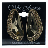 Gold-Tone & Brown Colored Metal Stud-Earrings With Faceted Accents #1073