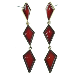 Red & Gold-Tone Colored Metal Dangle-Earrings With Bead Accents #1074
