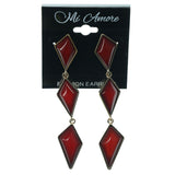 Red & Gold-Tone Colored Metal Dangle-Earrings With Bead Accents #1074