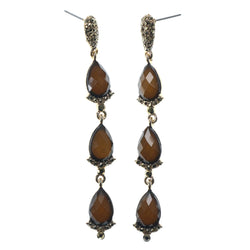 Brown & Gold-Tone Colored Metal Dangle-Earrings With Faceted Accents #1077