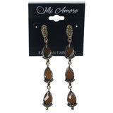 Brown & Gold-Tone Colored Metal Dangle-Earrings With Faceted Accents #1077
