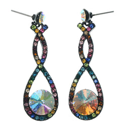 Black & Multi Colored Metal Dangle-Earrings With Crystal Accents #1083