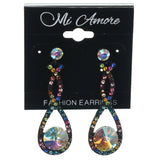 Black & Multi Colored Metal Dangle-Earrings With Crystal Accents #1083