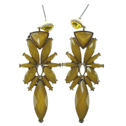 Yellow & Gold-Tone Colored Metal Dangle-Earrings With Faceted Accents #1084