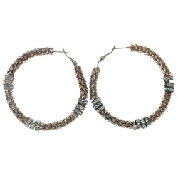 Bronze-Tone & Silver-Tone Colored Metal Hoop-Earrings With Crystal Accents #1088
