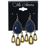 Gold-Tone & Blue Colored Metal Dangle-Earrings With Faceted Accents #1092