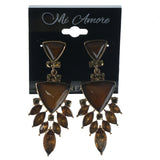 Brown & Gold-Tone Colored Metal Dangle-Earrings With Crystal Accents #1094