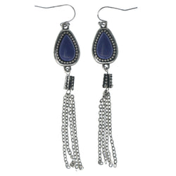 Silver-Tone & Blue Colored Metal Dangle-Earrings With Bead Accents #1100