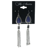 Silver-Tone & Blue Colored Metal Dangle-Earrings With Bead Accents #1100