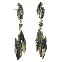 Gold-Tone & Black Colored Metal Dangle-Earrings With Faceted Accents #1101