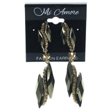 Gold-Tone & Black Colored Metal Dangle-Earrings With Faceted Accents #1101