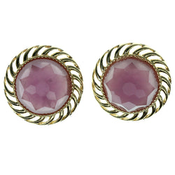 Pink & Gold Colored Metal Stud-Earrings With Faceted Accents #1104