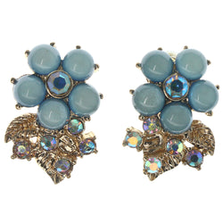 Flower Stud-Earrings With Crystal Accents Blue & Multi Colored #1110
