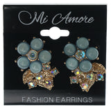 Flower Stud-Earrings With Crystal Accents Blue & Multi Colored #1110