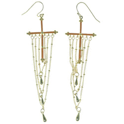 Cross Dangle-Earrings With Bead Accents Gold-Tone & Orange Colored #1118