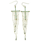 Cross Dangle-Earrings With Bead Accents Gold-Tone & Green Colored #1120