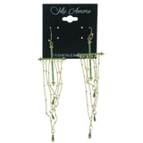 Cross Dangle-Earrings With Bead Accents Gold-Tone & Green Colored #1120