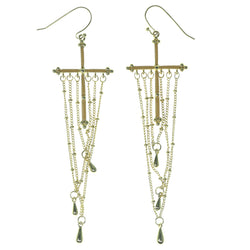 Cross Dangle-Earrings With Bead Accents Gold-Tone & Peach Colored #1121