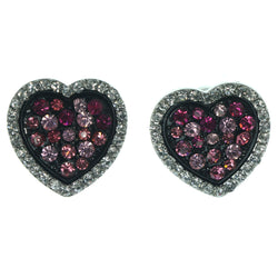 Heart Stud-Earrings With Crystal Accents Pink & Black Colored #1122