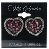 Heart Stud-Earrings With Crystal Accents Pink & Black Colored #1122