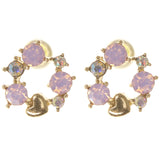 Stud Heart AB Finish Earrings With Crystal Accents Pink & Gold-Tone Colored #1124