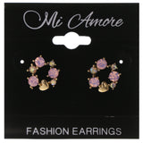 Stud Heart AB Finish Earrings With Crystal Accents Pink & Gold-Tone Colored #1124