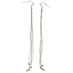Gold-Tone Metal Drop-Dangle-Earrings With Bead Accents #1125