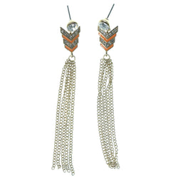 Chevron Dangle-Earrings With Crystal Accents Gold-Tone & Orange Colored #1128