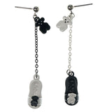 Sandal Bear Drop-Dangle-Earrings With Bead Accents White & Black Colored #1129