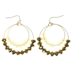 Gold-Tone & Yellow Colored Metal Dangle-Earrings With Faceted Accents #1132