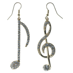 Music Note G Clef Dangle-Earrings With Crystal Accents Gold-Tone & Silver-Tone Colored #1133